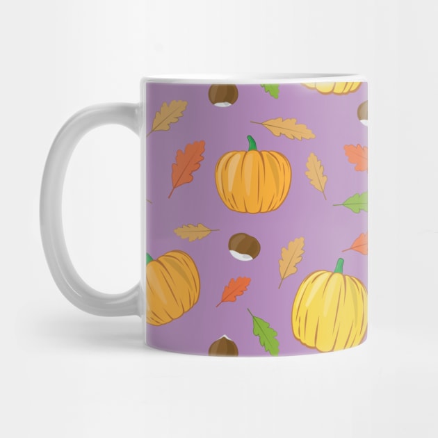 Colorful Autumnal Season - Nature Pattern on Purple Background by DesignWood Atelier